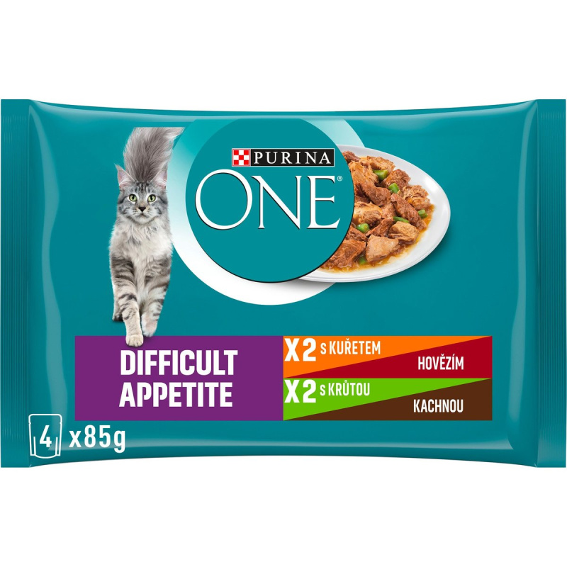 Purina ONE Difficult Appetite Kuře ve šťávě pro kočky (4×85 g)