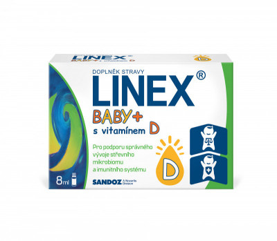 LINEX Baby+ s vitamínem D 8 ml, probiotika pro děti od narození