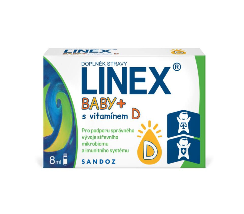 LINEX Baby+ s vitamínem D 8 ml, probiotika pro děti od narození