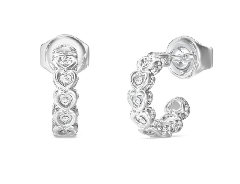 Guess Ocelové kruhové náušnice se srdíčky L.O.V.E. JUBE05472JWRHT/U