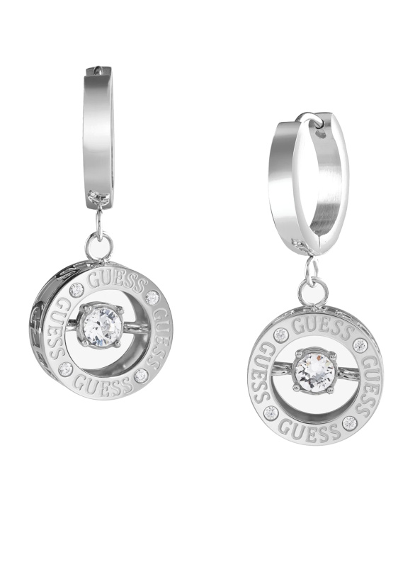 Guess Elegantní ocelové náušnice kruhy Solitaire JUBE01463JWRHT/U