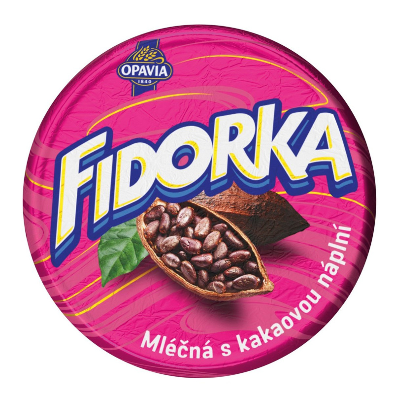 Opavia Fidorka Mléčná s kakaovou náplní růžová