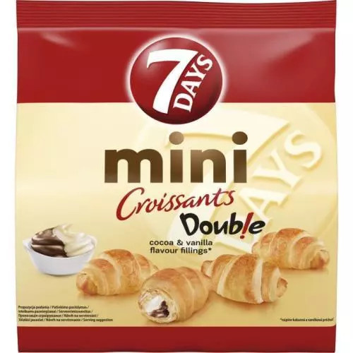 7 Days mini Croissants - pečivo s náplní - kakao a vanilka, 185 g