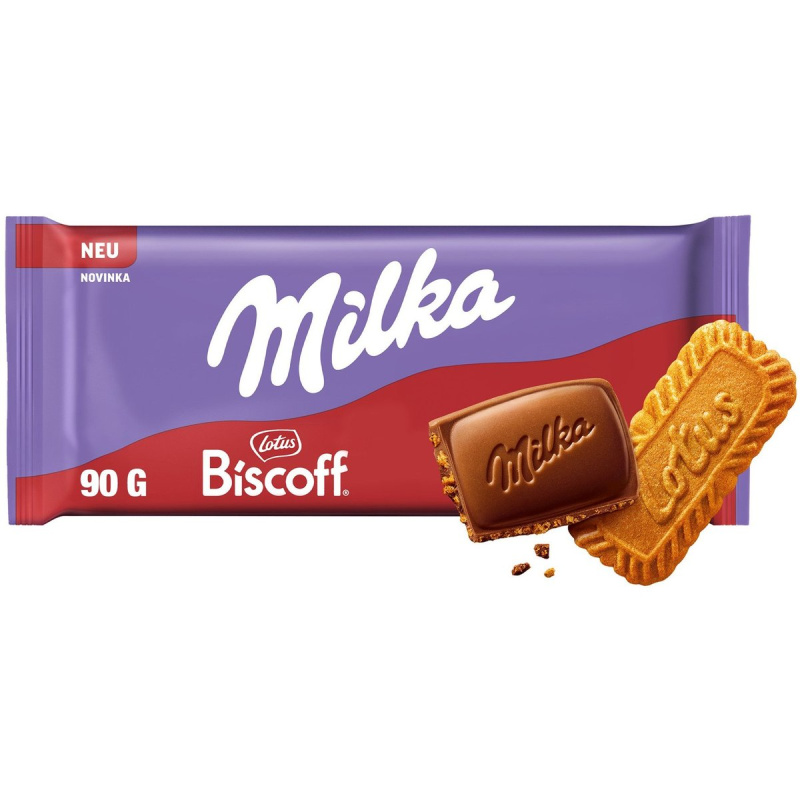 Milka čokoláda Lotus Biscoff s kousky karamelizovaných sušenek v mléčné čokoládě
