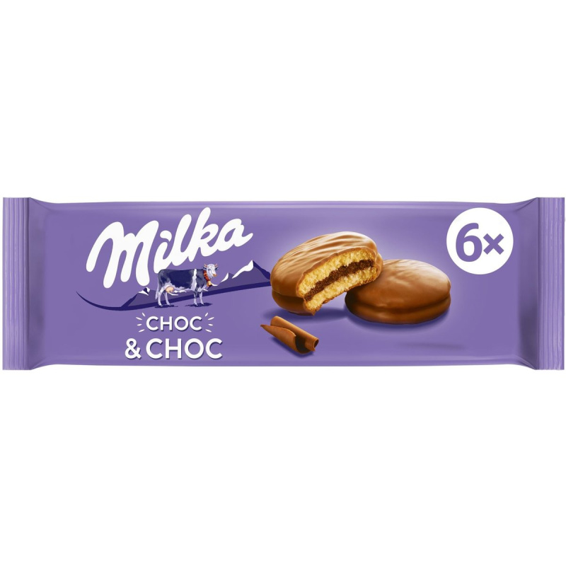 Milka jemné pečivo Choc & choc celomáčené s kakaovou náplní