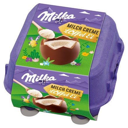 Milka Egg'n'Spoon čokoládová vajíčka s mléčnou náplní