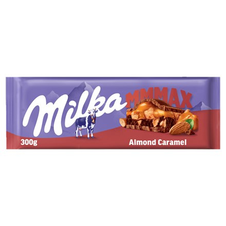 Milka Mmmax Almond Caramel mléčná čokoláda a mandle 300 g