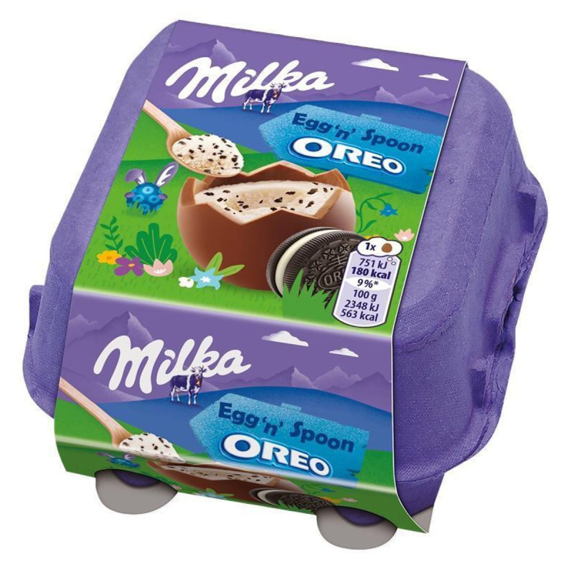 Milka Egg'n'Spoon čokoládová vajíčka s mléčnou náplní a kousky OREO