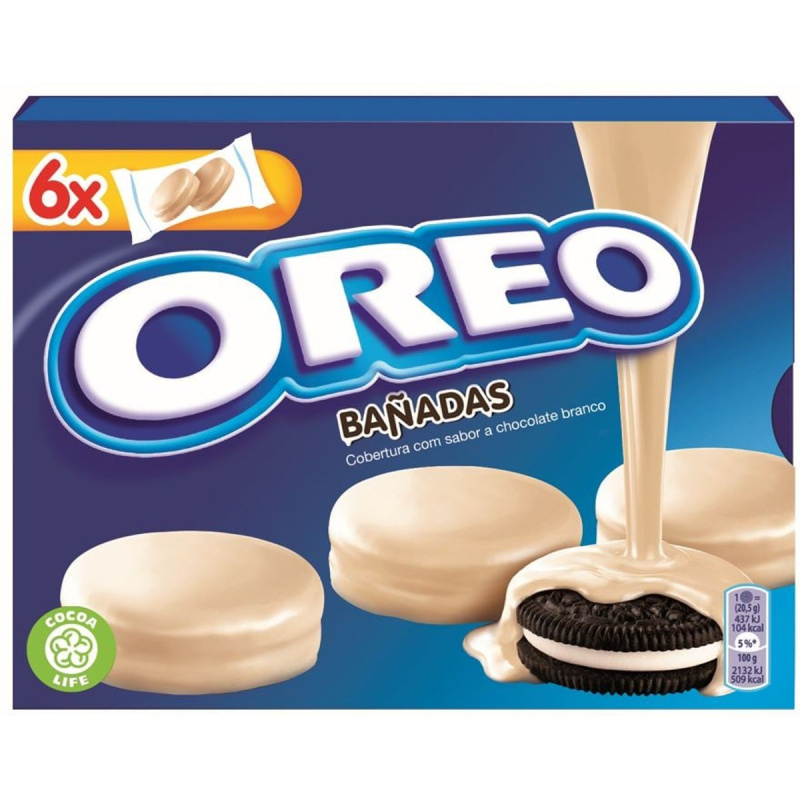 OREO sušenky s vanilkovou náplní, bílá poleva
