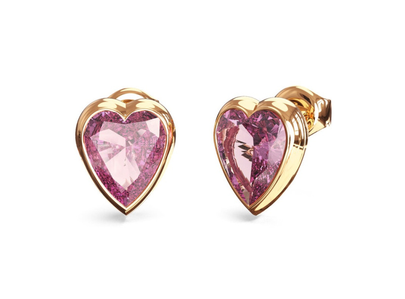 Guess Pozlacené pecky Růžové srdce Crystal Love JUBE06361JWYGPKT/U