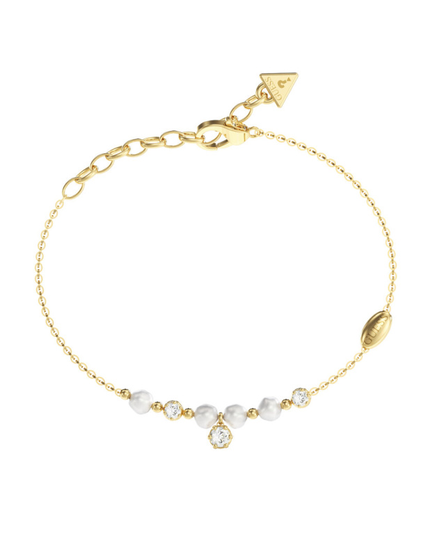 Guess Pozlacený náramek s perlami a zirkony Pearly JUBB06481JWYG 18,4 cm
