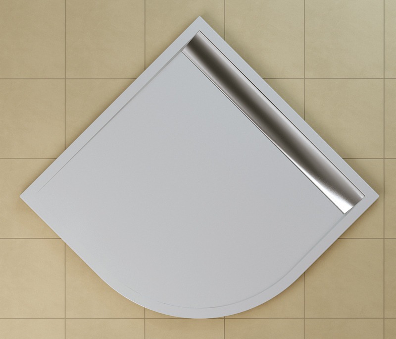SanSwiss WIR 55 090 50 04 Sprchová vanička čtvrtkruhová 90×90 cm bílá, kryt aluchromový, skládá se z WIR 55 090 04 a BWI 090 50 04
