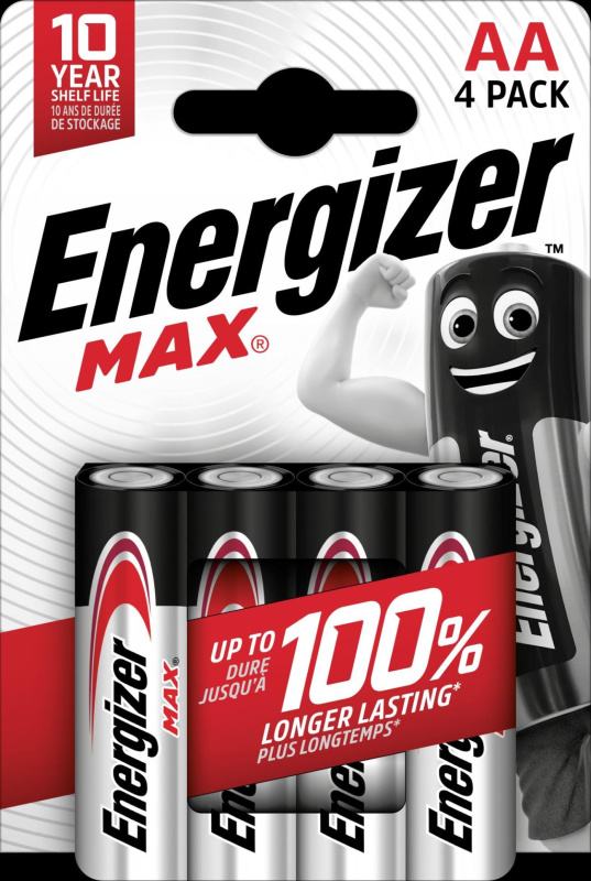 Alkalické baterie Energizer Max - 1,5 V, typ AA, 4 ks