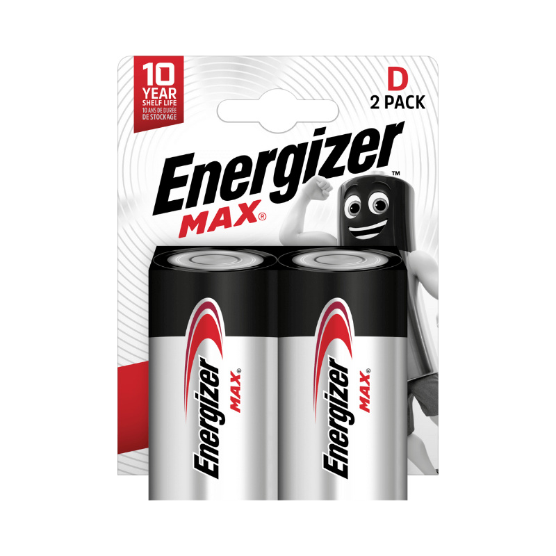 Alkalické baterie Energizer Max - 1,5 V, typ D, 2 ks