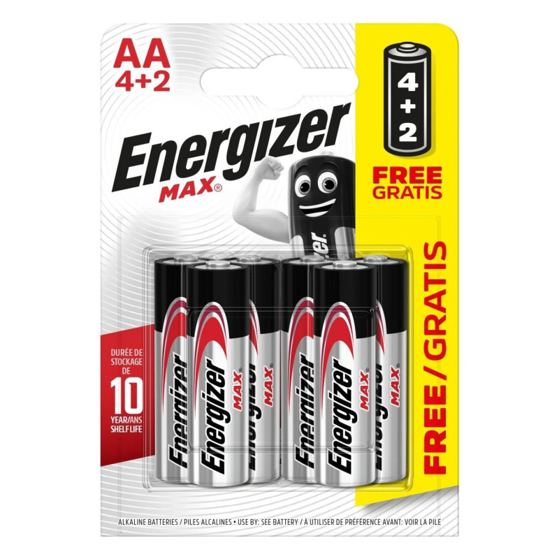 Energizer Alkalická baterie Max AA/LR6, 4+2 zdarma
