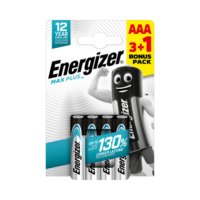 Energizer Max Plus - alkalická baterie - AAA, 3+1 ks