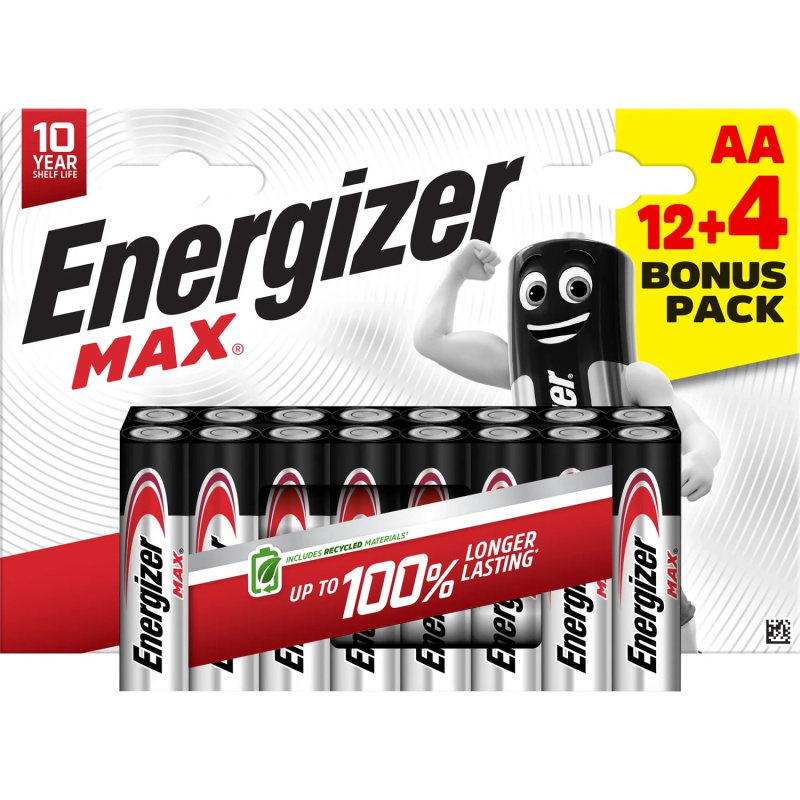 Energizer Max - alkalická baterie - AA, 12 + 4 ks