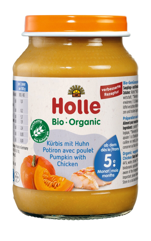 Holle Bio Dýně s kuřecím masem pro děti od 5. měsíce, 190 g