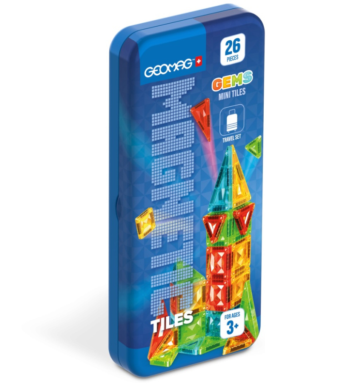 Geomag GEMS Mini Tiles 26 dílků – magnetická stavebnice do cestovního boxu