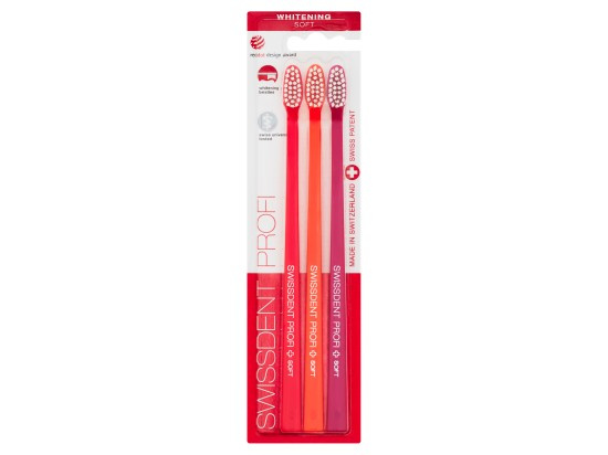 SWISSDENT WHITENING zubní kartáčky Soft (2+1 zdarma), LOCARNO (žlutá, korálová, lila)