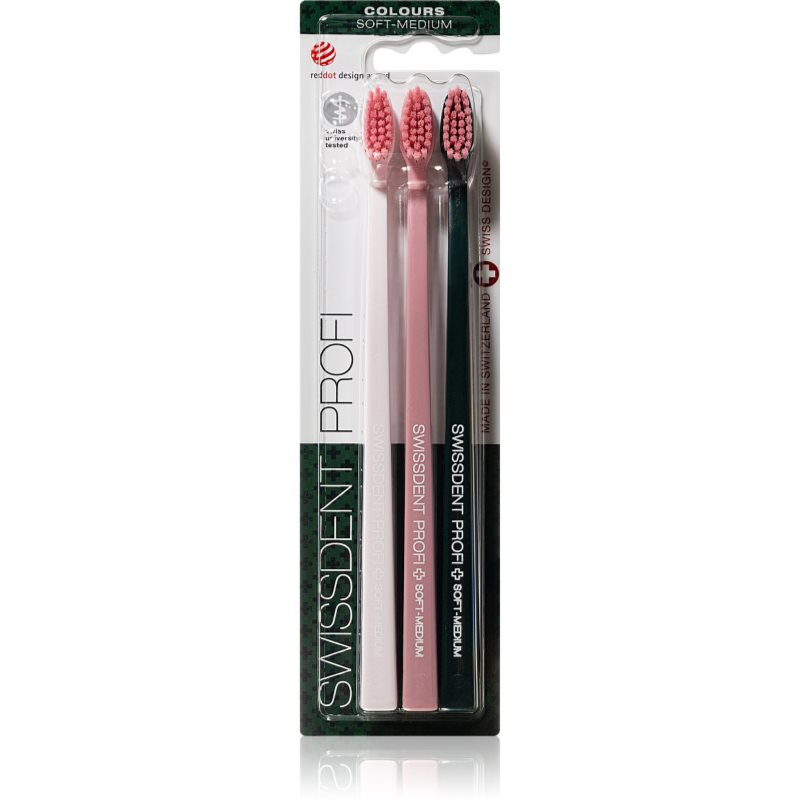 SWISSDENT COLOURS zubní kartáčky Soft-Medium (2+1 zdarma) PINK PARADISE