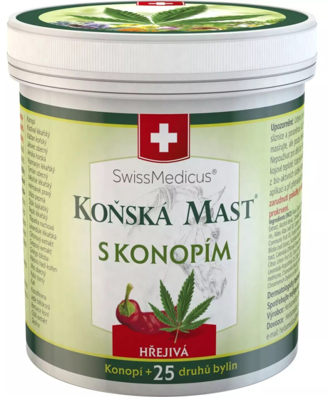 SwissMedicus Koňská mast s konopím hřejivá mast 250 ml