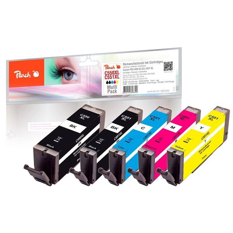 Inkoustová náplň Peach Canon PGI550XL/CLI551XL MultiPack / 22 ml a 4× 11 ml / CMYK Varianta: ivi1