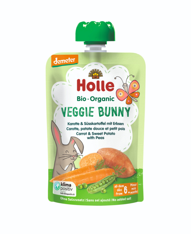 Holle Bio Veggie Bunny kapsička mrkev, batáty a hrášek pro děti od 6. měsíce, 100 g