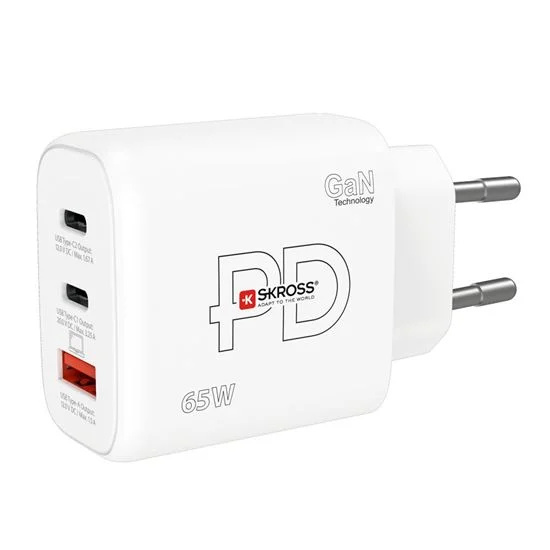 Nabíjecí adaptér Power charger SKROSS DC57-PD65 - USB A+C - 65W GaN EU, Power Delivery, typ C