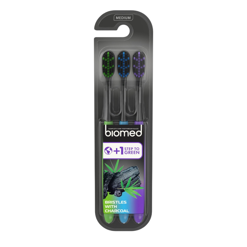 Biomed Black Charcoal zubní kartáčky medium 3 ks