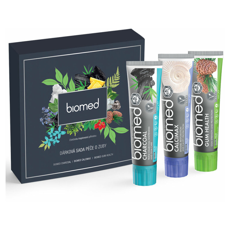 BIOMED pánská dárková sada Charcoal, Calcimax, Gum Health 3 x 100 g