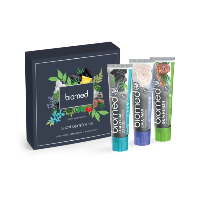 BIOMED pánská dárková sada Charcoal, Calcimax, Gum Health 3 x 100 g