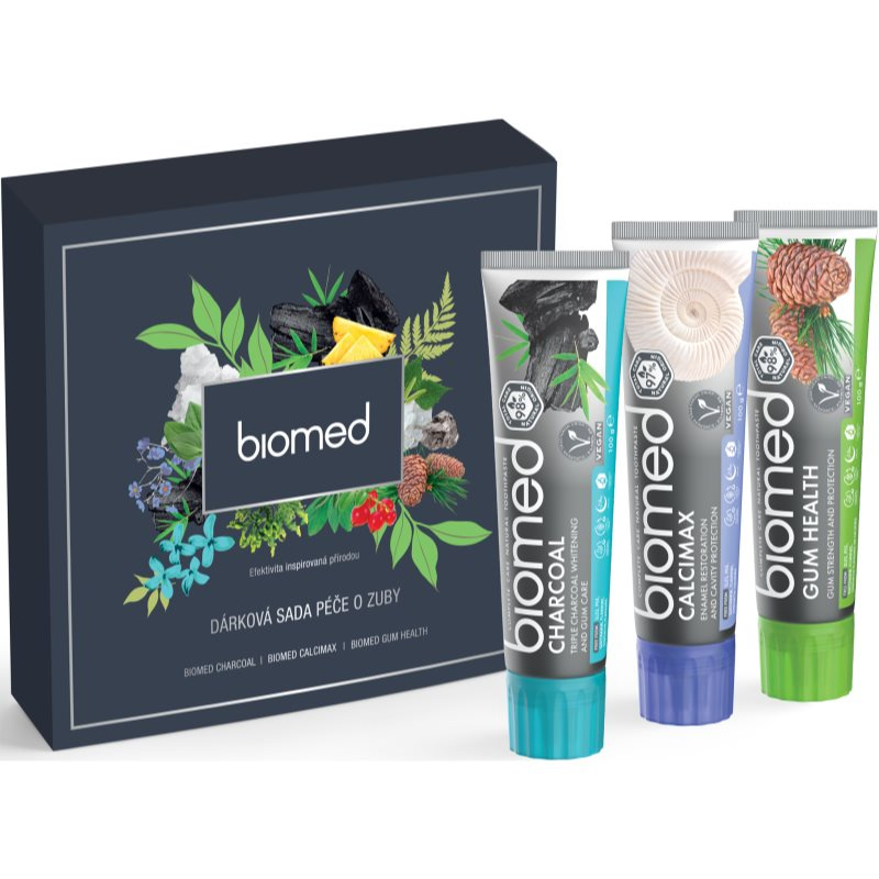 BIOMED pánská dárková sada Charcoal, Calcimax, Gum Health 3 x 100 g