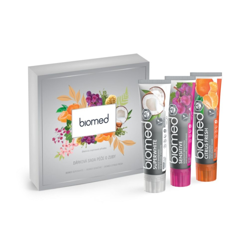 BIOMED dámská dárková sada past na zuby Superwhite, Sensitive, Citrus Fresh 3 x 100 g