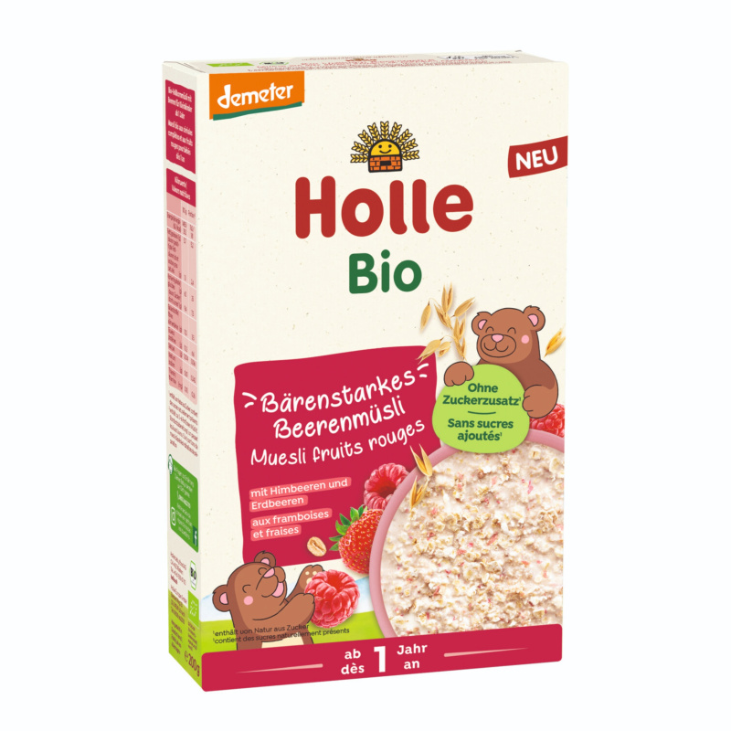 Holle Bio Müsli s kousky jahod a malin pro děti od 12. měsíce, 200 g