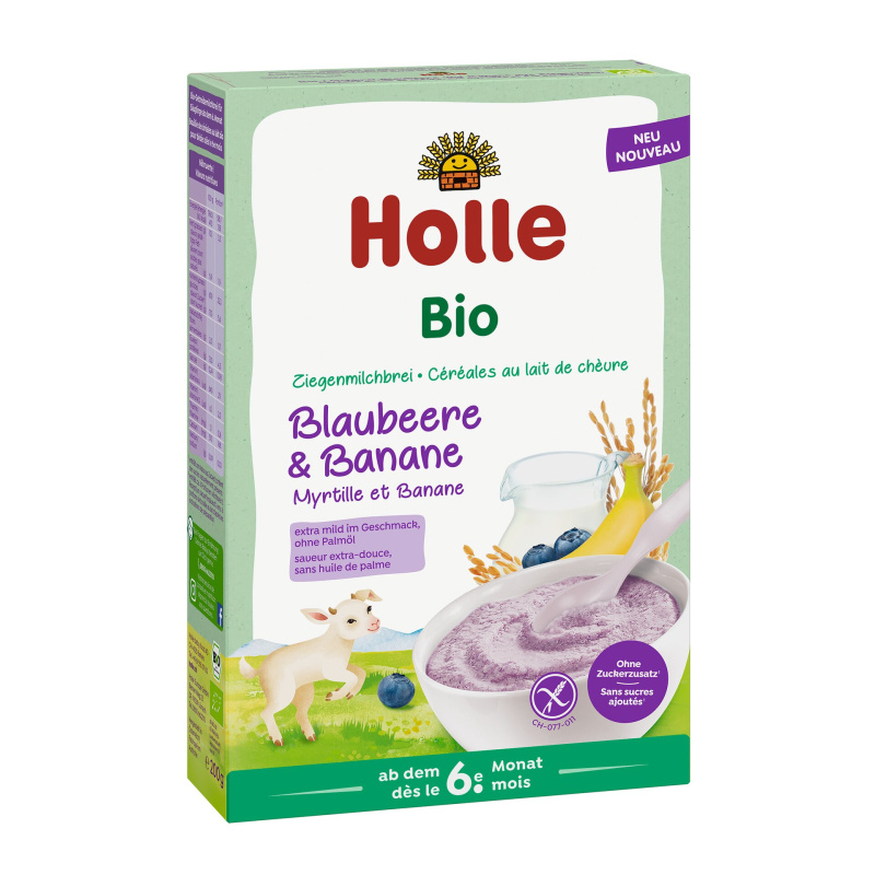 Holle Bio Kaše s kozím mlékem, borůvkami a banánem pro děti od 6. měsíce, 200 g