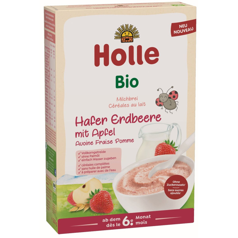 Holle BIO Mléčná kaše ovesná s jahodami a jablkem