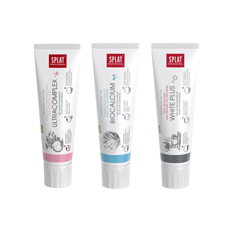 SPLAT Trio sada Professional Ultracomplex, Biocalcium, White Plus zubní pasty 3x100 ml