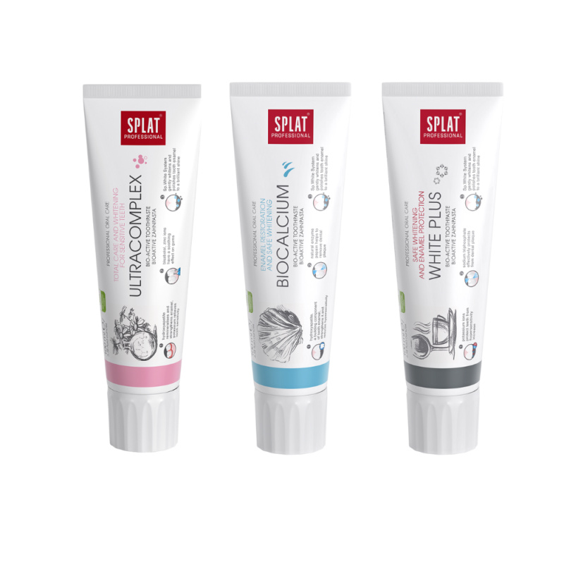 SPLAT Trio sada Professional Ultracomplex, Biocalcium, White Plus zubní pasty 3x100 ml
