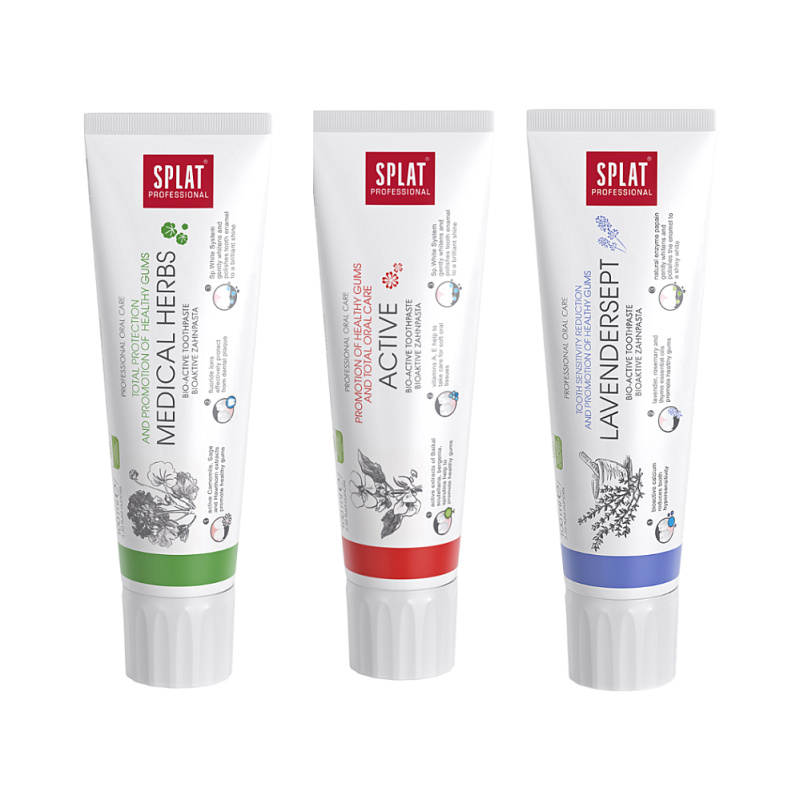 SPLAT Trio sada Professional Medical Herbs, Active, Lavendersept zubní pasty 3x100 ml
