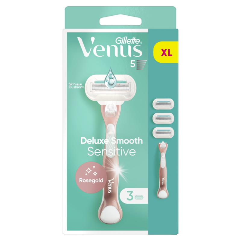 Gillette Venus Deluxe Smooth Sensitive Rosegold holicí strojek + náhradní břity 3 ks