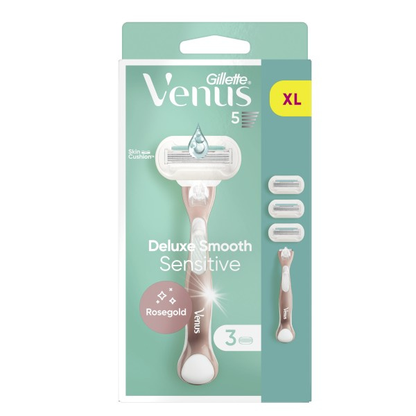 Gillette Venus Deluxe Smooth Sensitive Rosegold holicí strojek + náhradní břity 3 ks