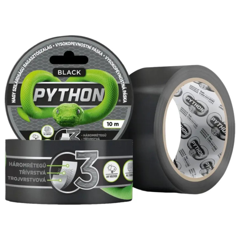 Vysokopevnostní páska Python 10 m černá