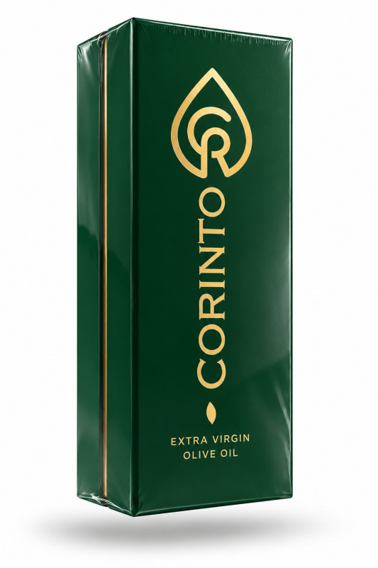 CORINTO Peloponés Extra panenský olivový olej (MANAKI) 0,3% 500 ml – Skleněná lahev v zelené dárkové krabici