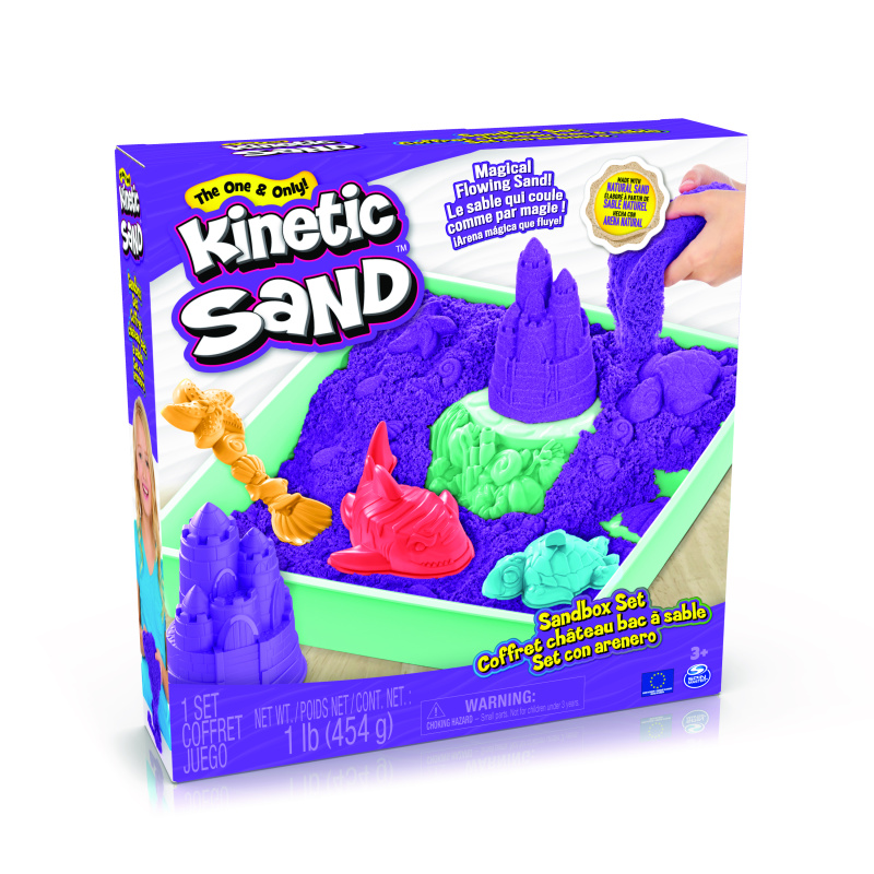 KINETIC SAND KRABICE TEKUTÉHO PÍSKU S PODLOŽKOU FIALOVÁ