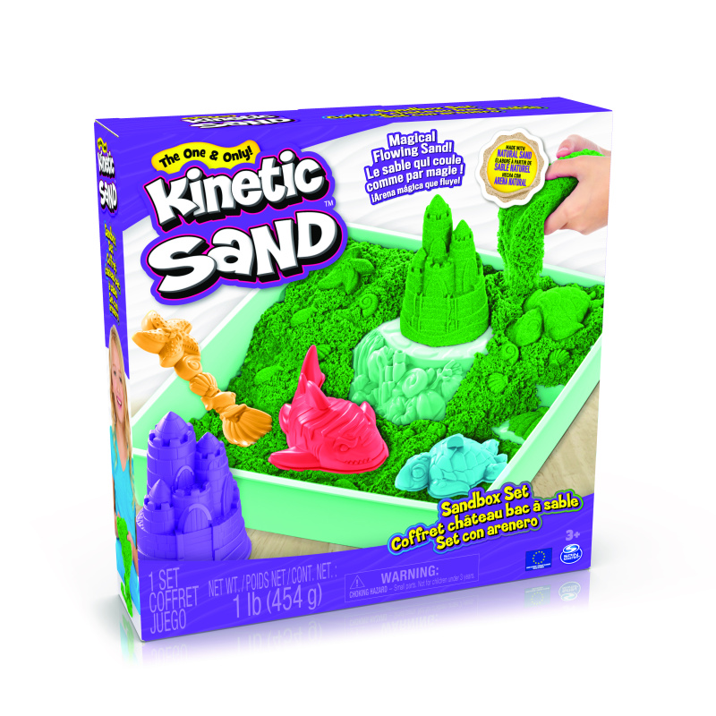 KINETIC SAND KRABICE TEKUTÉHO PÍSKU S PODLOŽKOU ZELENÁ