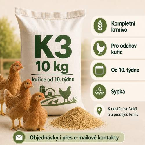 K3 sypká směs – kompletní krmivo pro odchov kuřic od 10. týdne 10kg