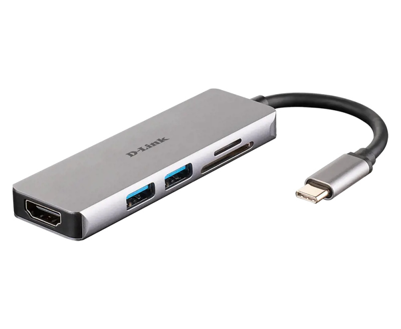 D-Link 5v1 USB-C Hub + čtečka karet stříbrný Stříbrná