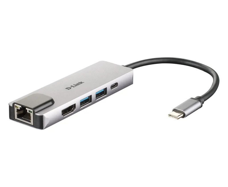 D-Link 5v1 USB-C Hub PD 60W stříbrný Stříbrná