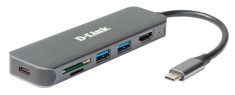 D-Link 6v1 USB-C Hub + čtečka karet antracitový Antracitová